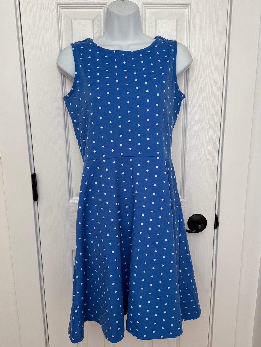 Talbots Royal Blue & White Polka Dot Sleeveless Fit-and-Flare Dress